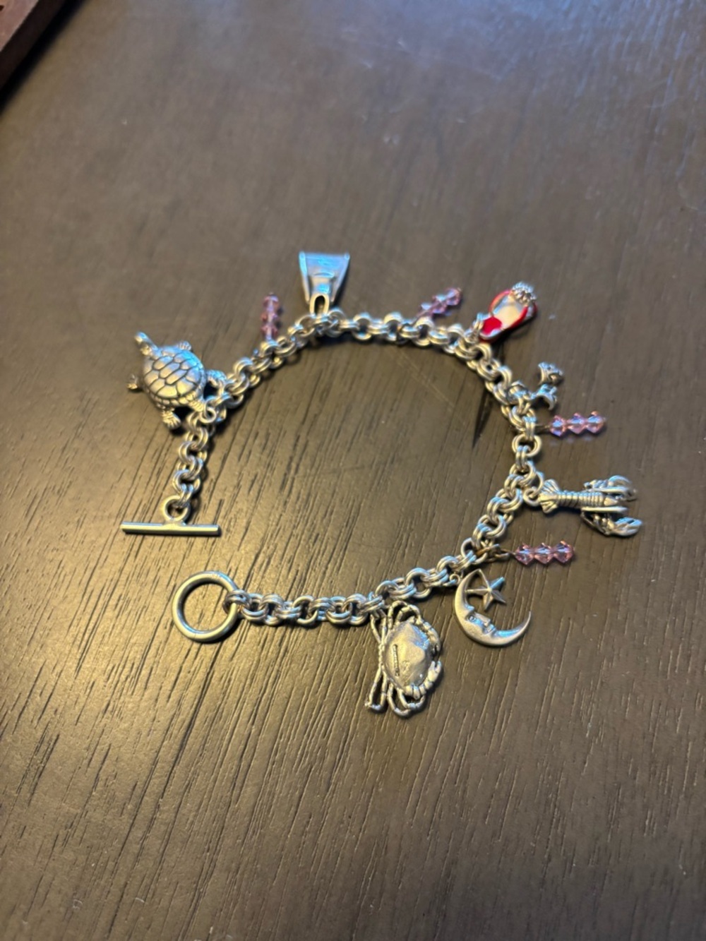 Silver Charm Bracelet with Pink Accents